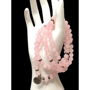 8mm 108 Mala Beads Wrap Bracelet Necklace - Rose Quartz